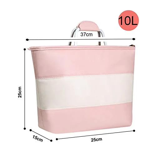 Pink and Ivory Insulated Leakproof Lunch Tote Bag Cooler with Zipper & Pocket