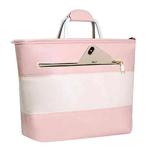 Pink and Ivory Insulated Leakproof Lunch Tote Bag Cooler with Zipper & Pocket