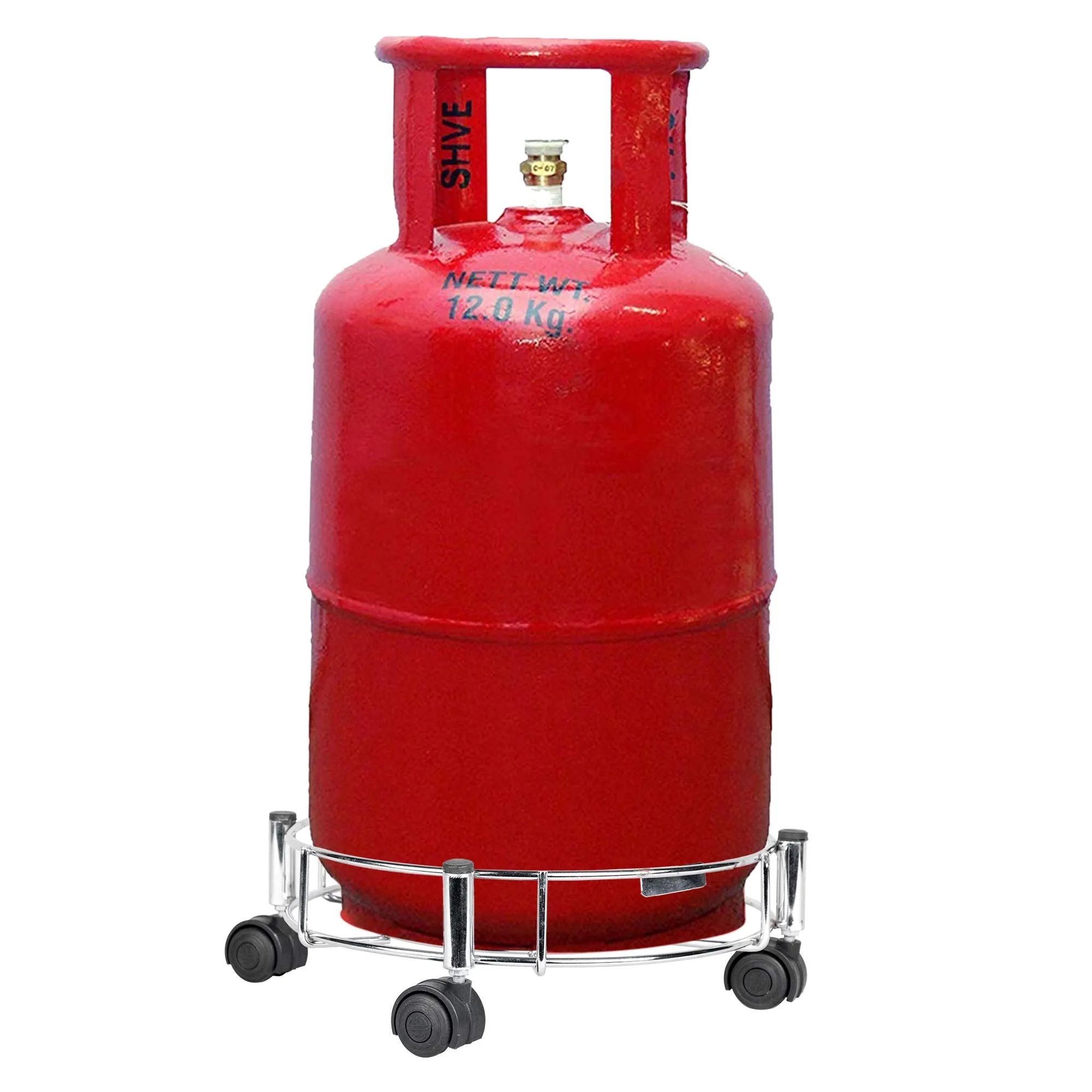 Planet High Grade Stainless Steel Cylinder Trolley with Movable Wheels/Gas Trolley/ gas cylinder trolley with wheels/Cylinder Stand/Easy to Move (Black-Silver, Pack of 1)