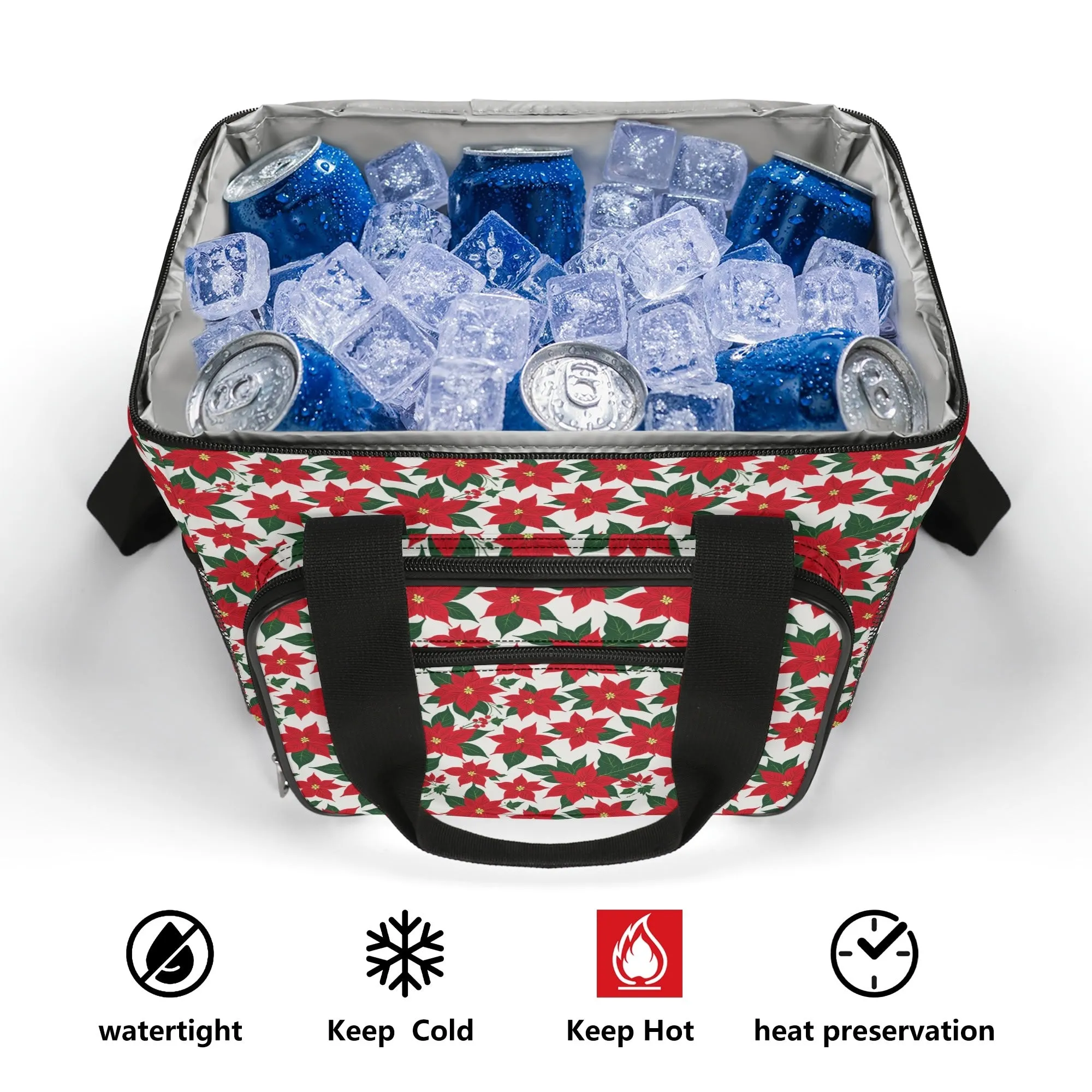 Poinsettia Floral Insulated Leakproof Cooler Bag Lunch Box