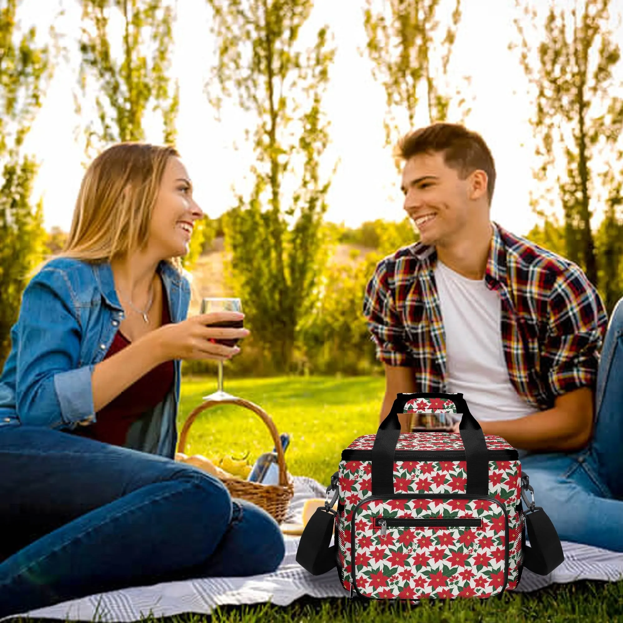 Poinsettia Floral Insulated Leakproof Cooler Bag Lunch Box