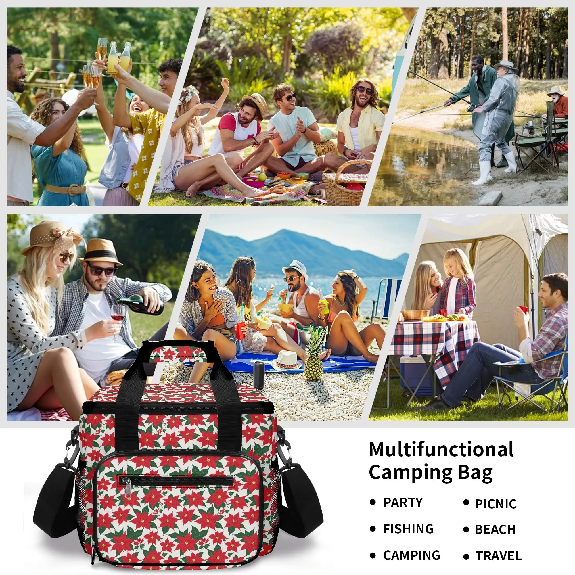 Poinsettia Floral Insulated Leakproof Cooler Bag Lunch Box