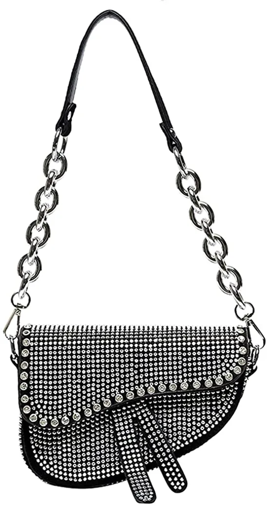 Saddle Shoulder Shining Rhinestone Crossbody Bag