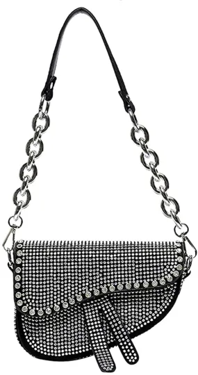 Saddle Shoulder Shining Rhinestone Crossbody Bag