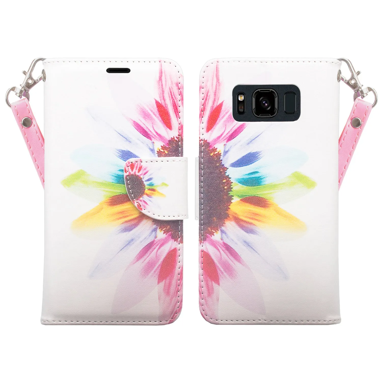 Samsung Galaxy S8 Active Case, Galaxy S8 Active Wallet Case, Wrist Strap Pu Leather Wallet Case [Kickstand] with ID & Credit Card Slots - Vivid Sunflower