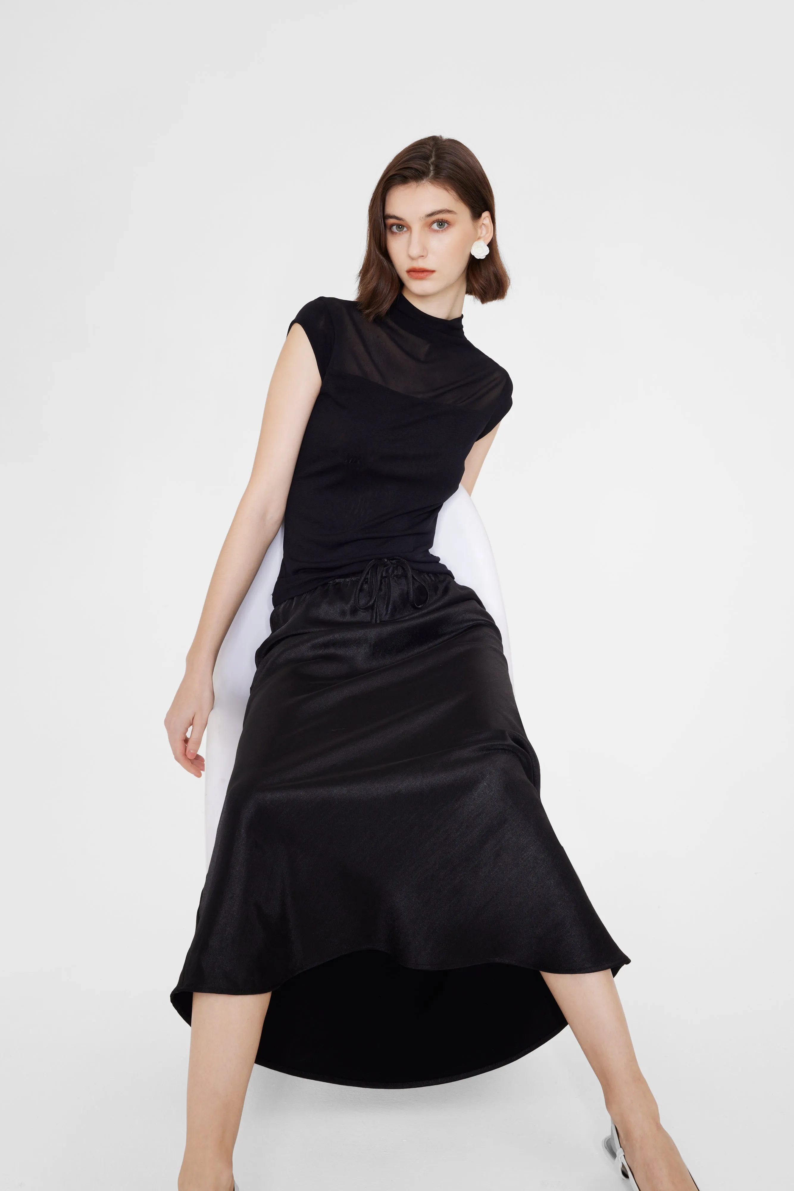 Sleeveless High Neck Mesh Top