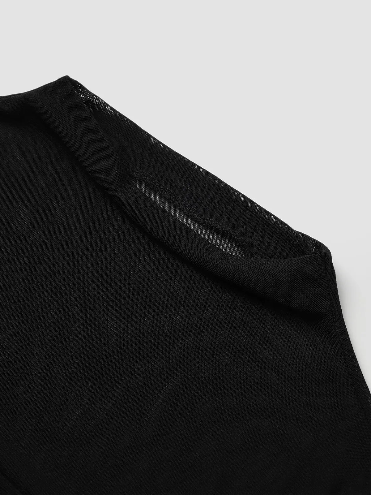 Sleeveless High Neck Mesh Top