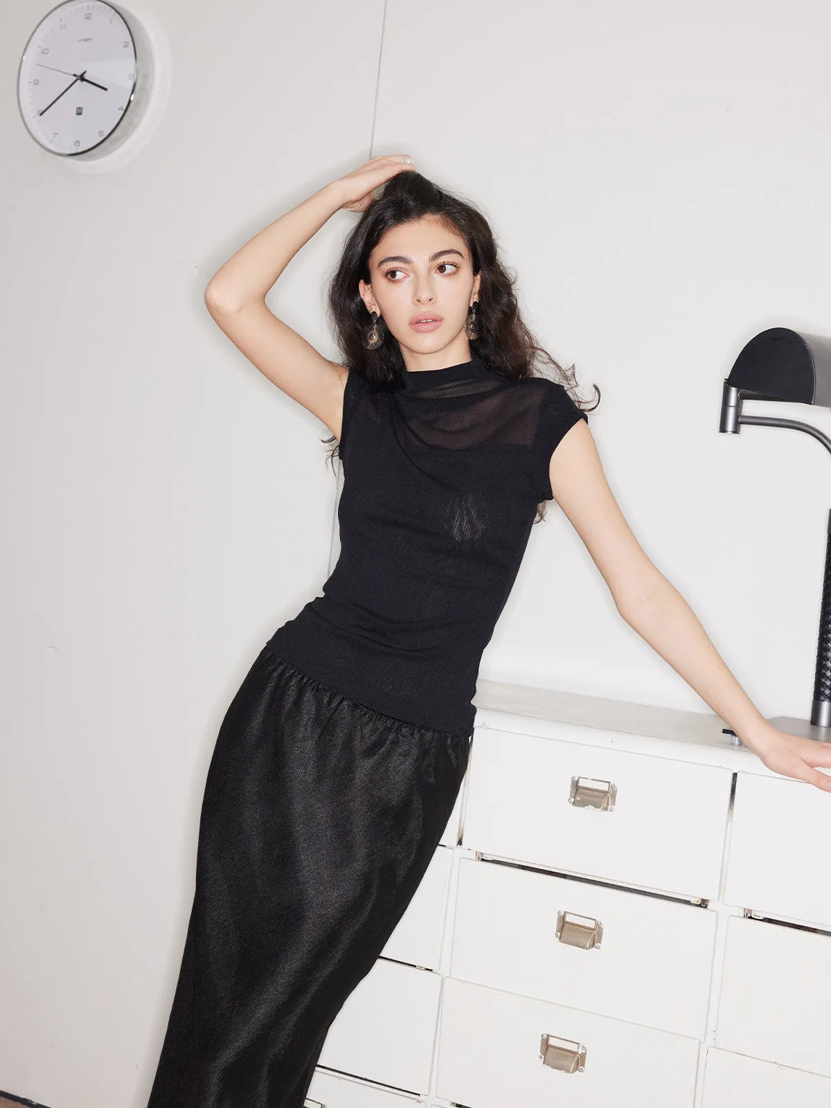 Sleeveless High Neck Mesh Top