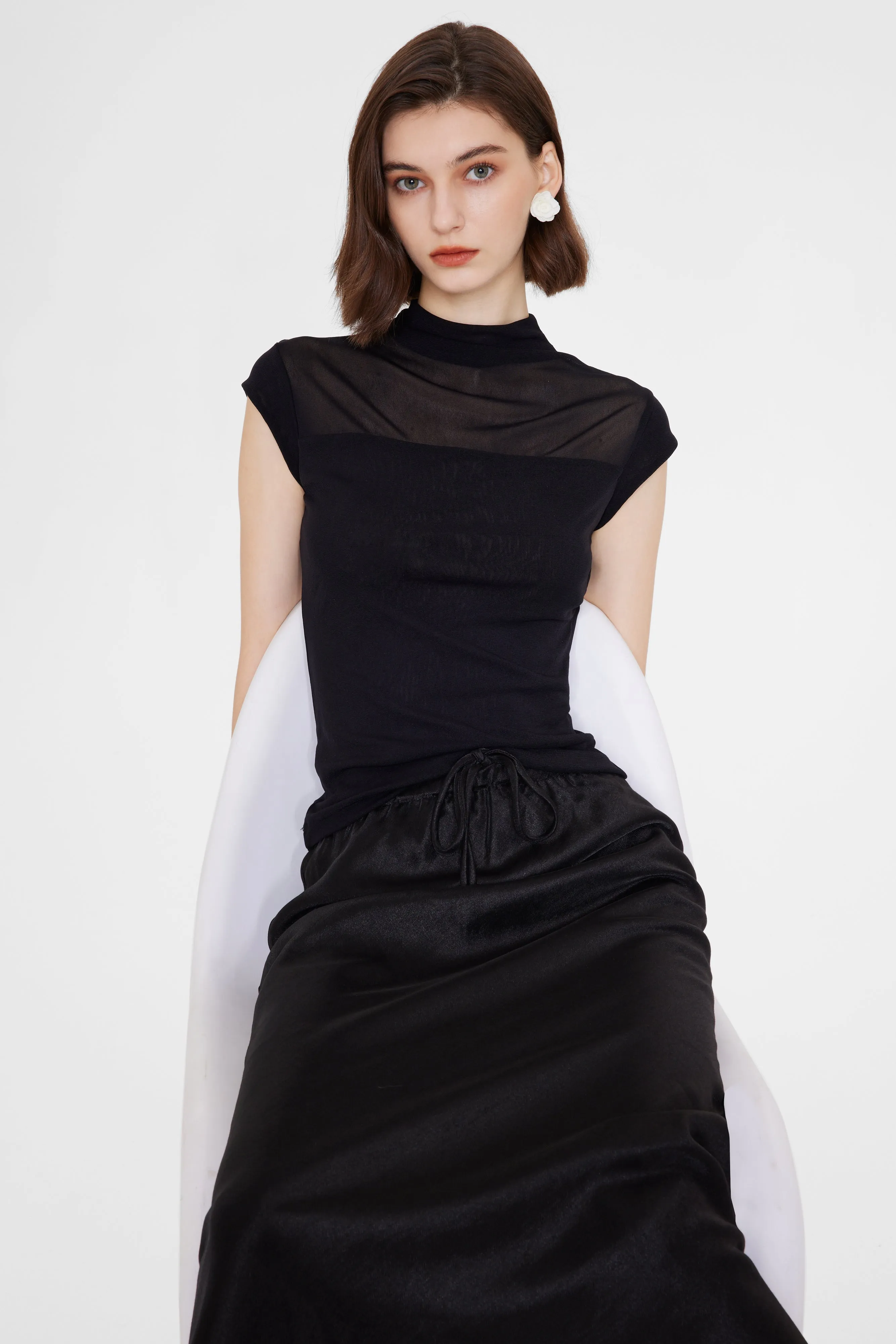 Sleeveless High Neck Mesh Top