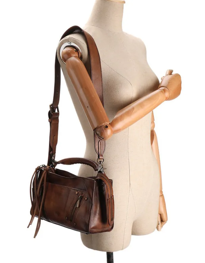 Stylish Ladies Brown Leather Shoulder Purse Genuine Leather Handbags For Women