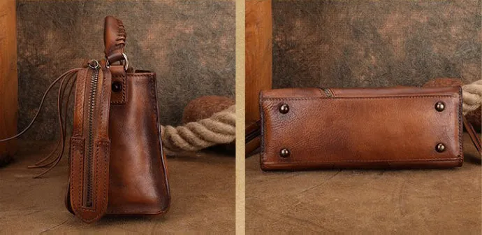 Stylish Ladies Brown Leather Shoulder Purse Genuine Leather Handbags For Women