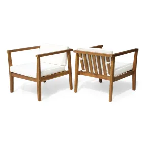 Thomson Outdoor Acacia Wood Club Chairs with Water-Resistant Cushions (Set of 2)