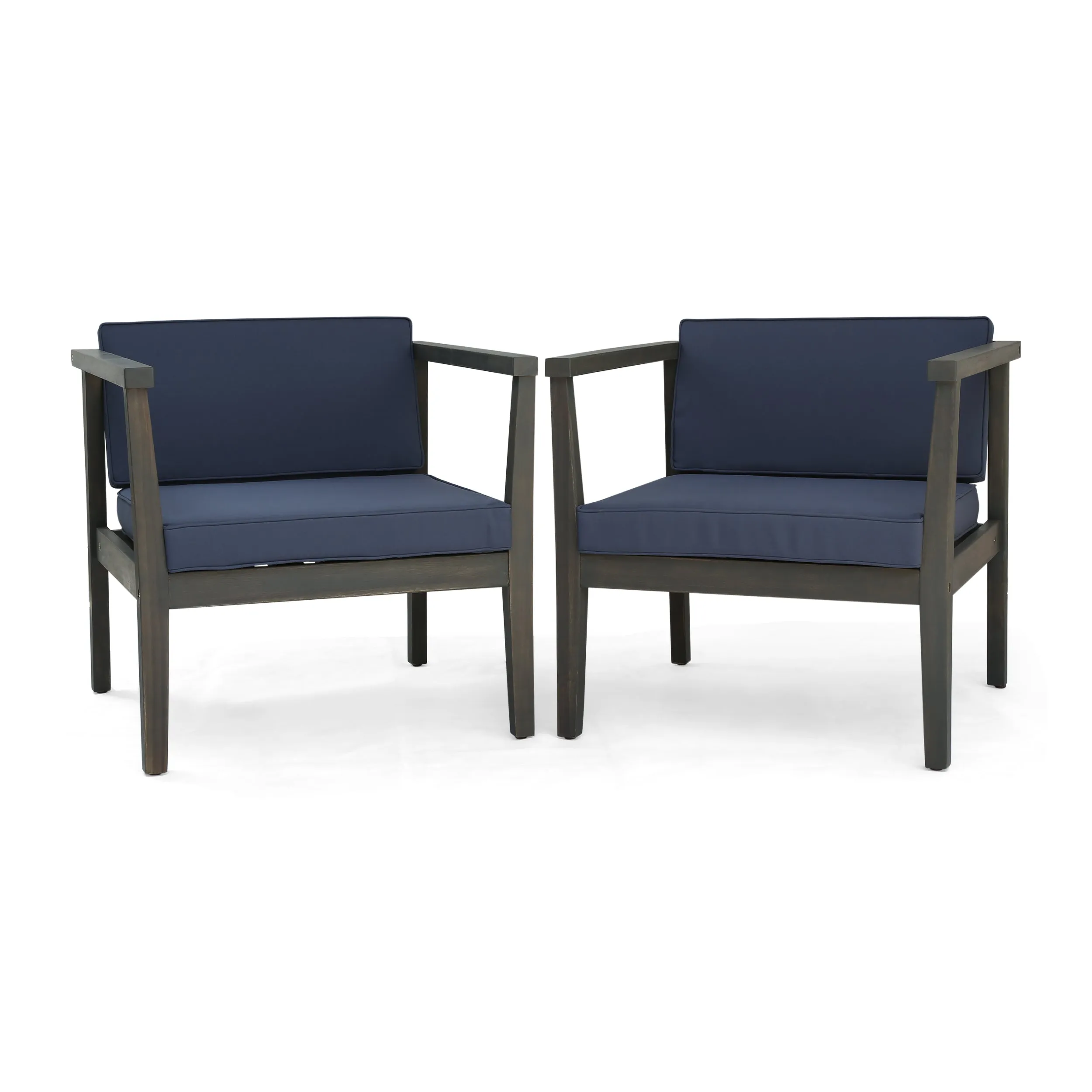 Thomson Outdoor Acacia Wood Club Chairs with Water-Resistant Cushions (Set of 2)
