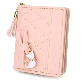 UTO Women PU Leather Small Wallet Cat Pendant Card Phone Holder Zipper Coin Purse Zoey Pink