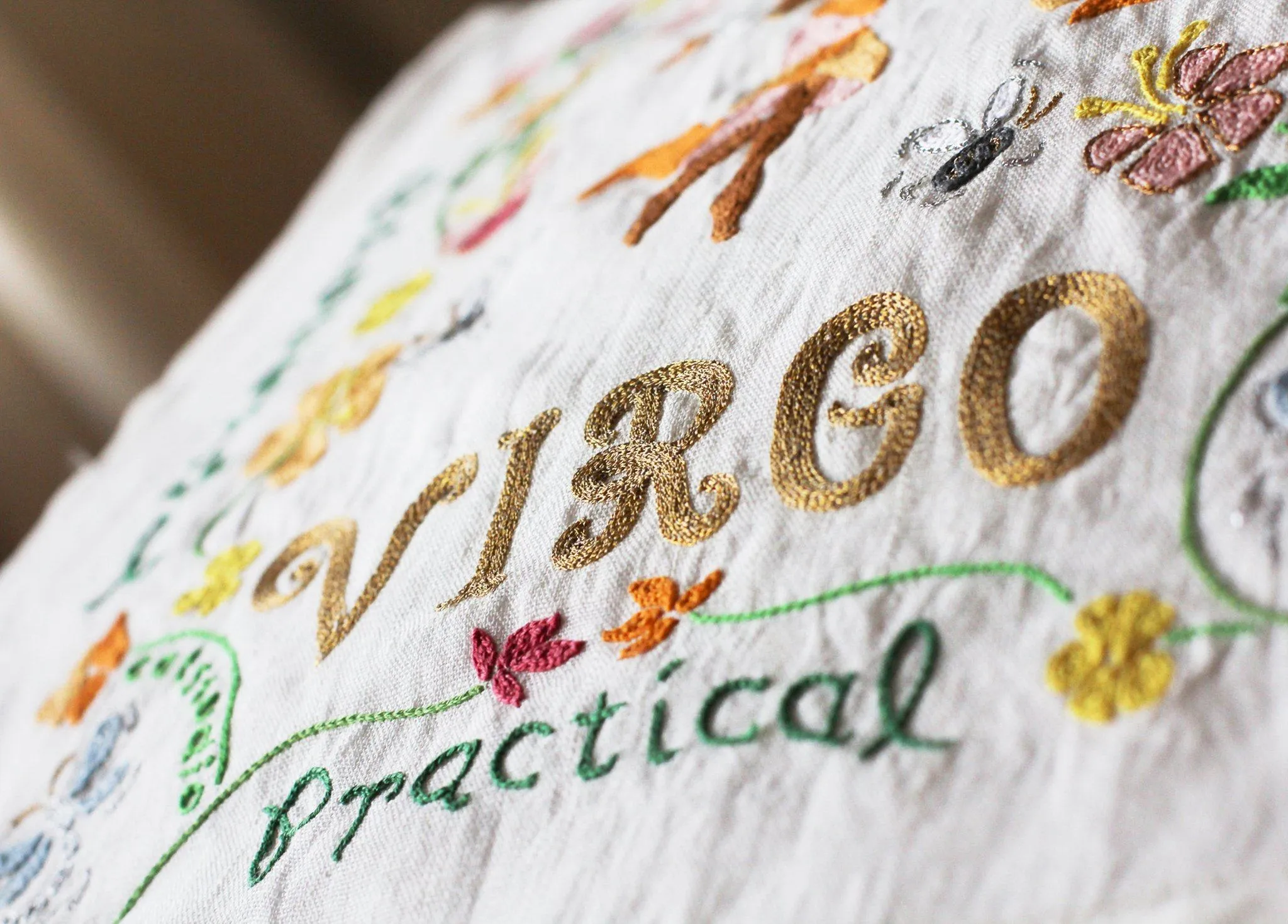 Virgo Astrology Hand-Embroidered Pillow