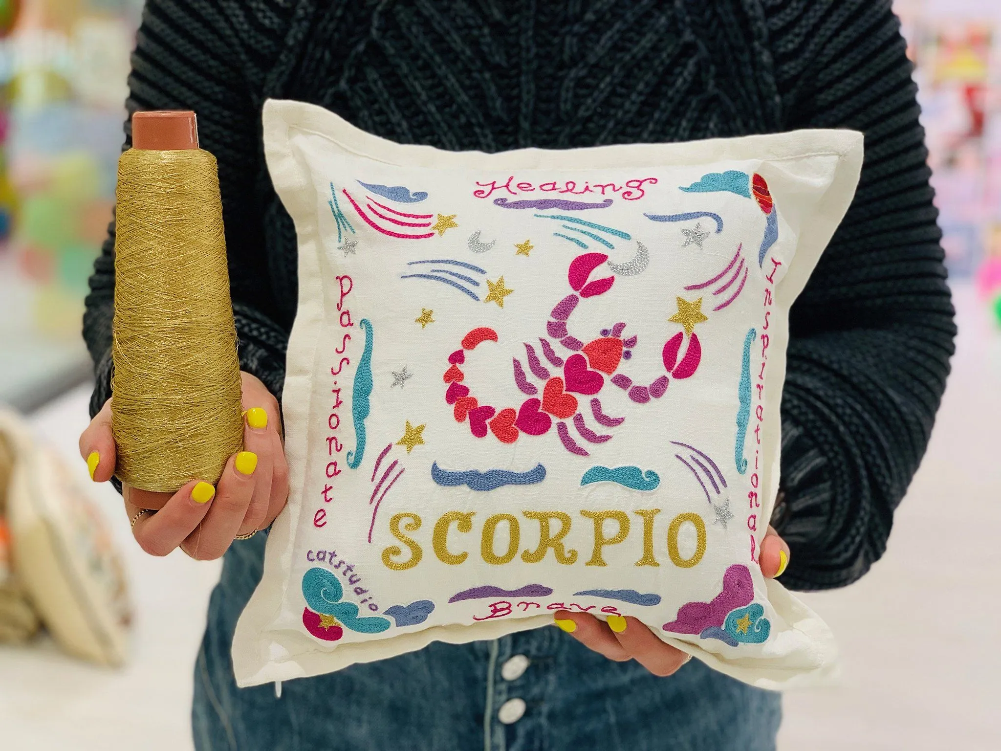 Virgo Astrology Hand-Embroidered Pillow
