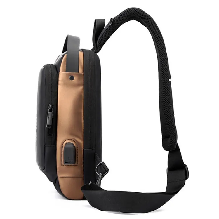 WEPOWER Men Chest Bag Anti-Theft Password Lock Locomotive Bag Messenger Bag(Black Brown)