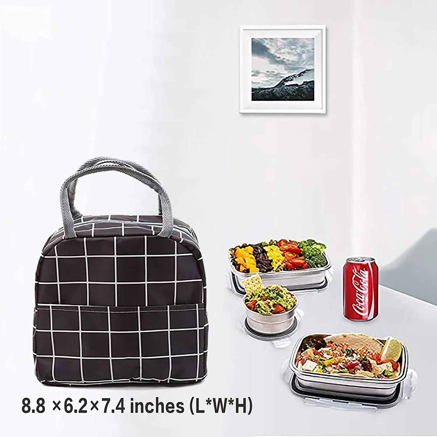 YXZFZ Reusable Insulated Lunch Bag Cooler Tote Box Meal Prep for Men & Women Work Picnic or Travel Stripes Dark Blue
